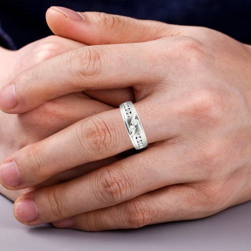 Jeulia Moissanite Round Cut Gents Wedding Ring Band Ring Ring Ring