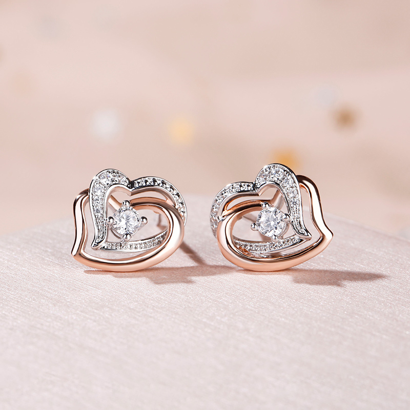 Jeulia Double Heart Sterling Silver Stud Earrings - Jeulia Jewelry