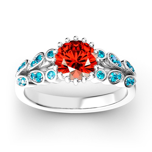 Jeulia Flower Design Round Cut Sterling Silver Ring