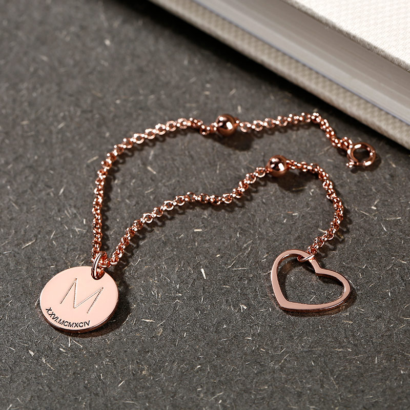 Jeulia Heart Initial Personalized Sterling Silver Bracelet