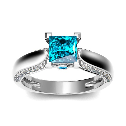 Jeulia Sidestone Prinzess-Schliff Sterling Silber Personalisiert Ring
