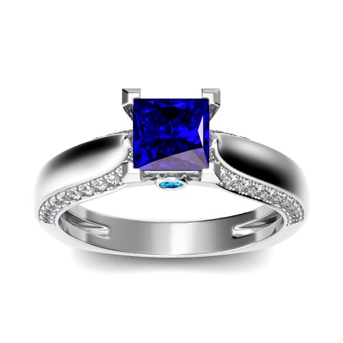 Jeulia Sidestone Prinzess-Schliff Sterling Silber Personalisiert Ring
