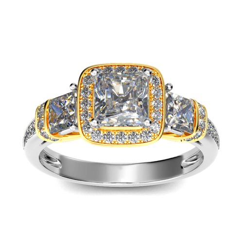 Jeulia Drei Steine Halo Prinzess-Schliff Sterling Silber Personalisiert Ring