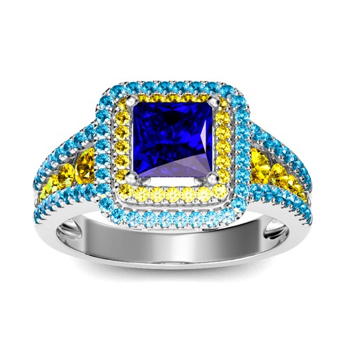 Jeulia Halo Prinzess-Schliff Sterling Silber Personalisiert Ring