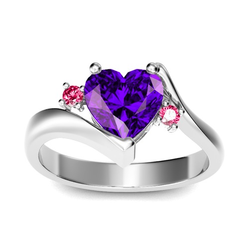 Jeulia Bypass Three Stone Heart Cut Sterling Silver Ring