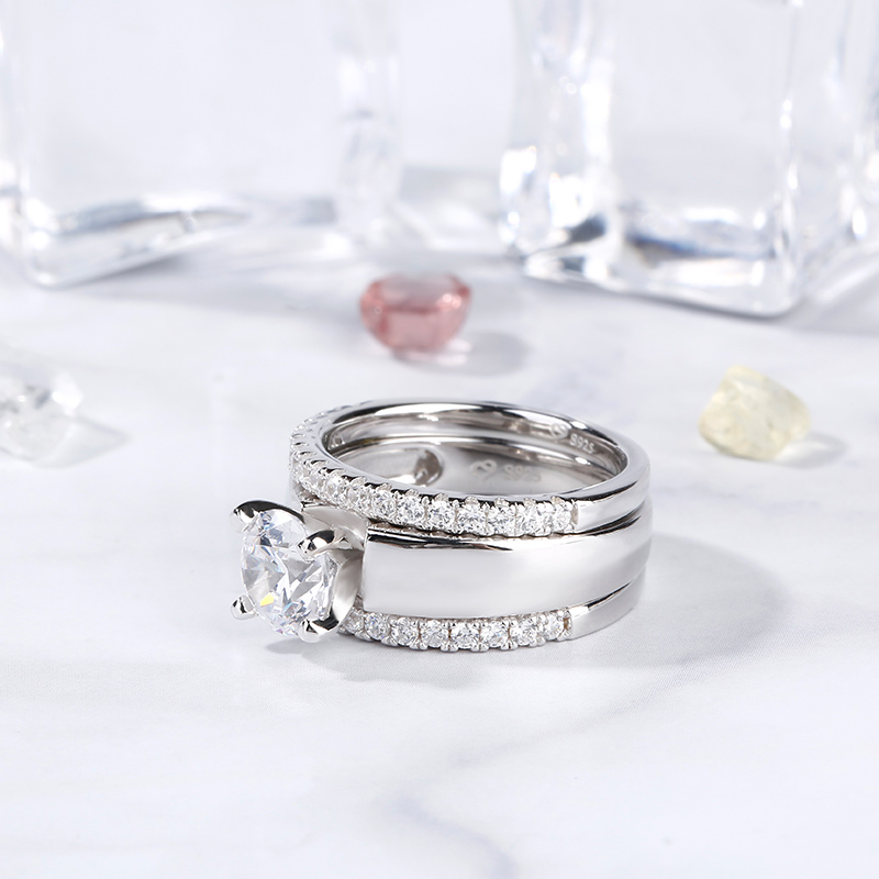 Jeulia 3PC Round Cut Sterling Silver Ring Set Jeulia Jewelry