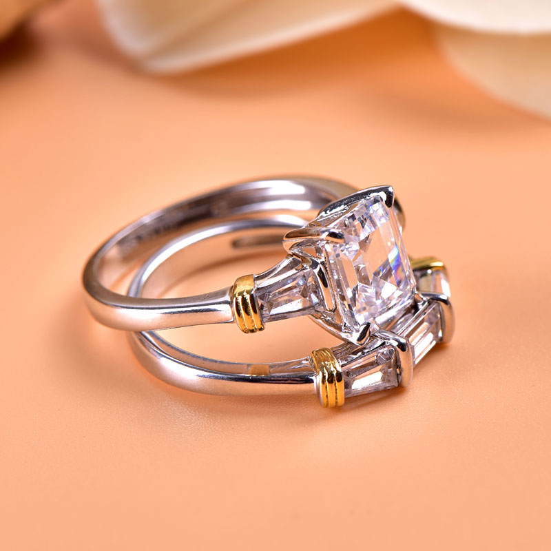 Three Stone Emerald Cut Sterling Silver Ring Set Jeulia Jewelry Three Stone Emerald Cut Sterling Silver Ring Set