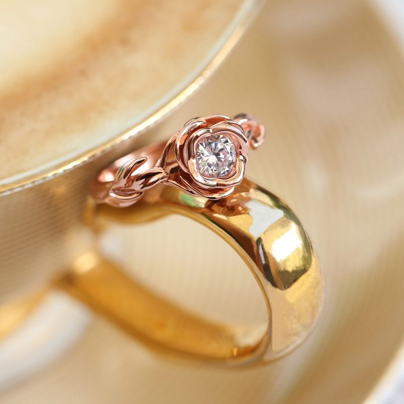 Jeulia Rose Gold Tone Flower Design Round Cut Sterling Silver Ring ...