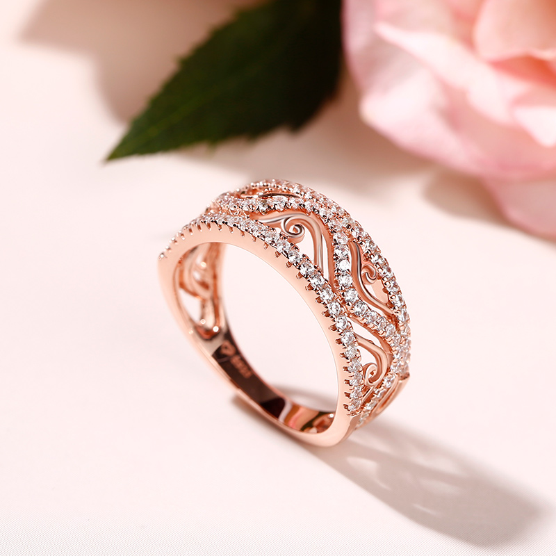 Jeulia Rose Gold Tone Round Cut Sterling Silver Women's Band - Jeulia ...