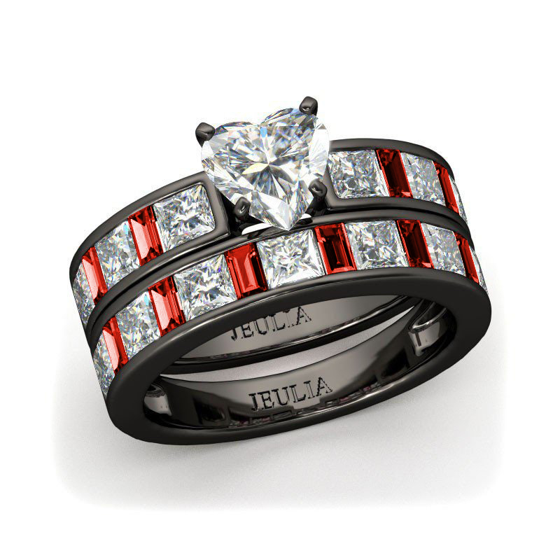 

Jeulia Black Tone Heart Cut Sterling Silver Ring Set