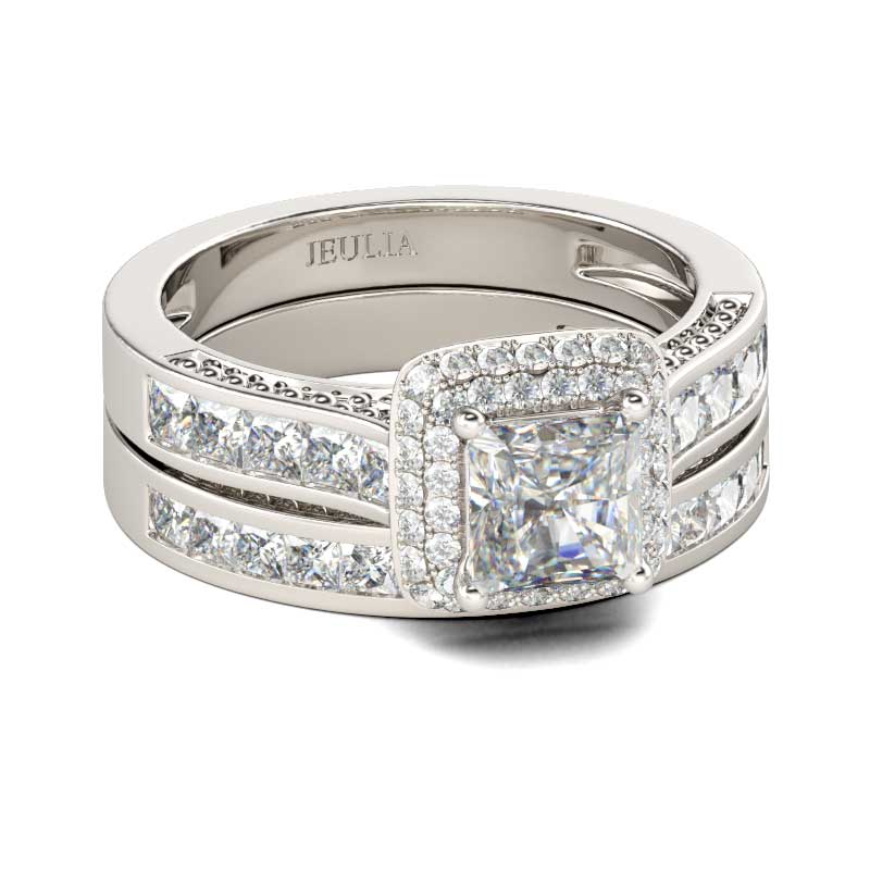 

Double Halo Princess Cut Sterling Silver Ring Set