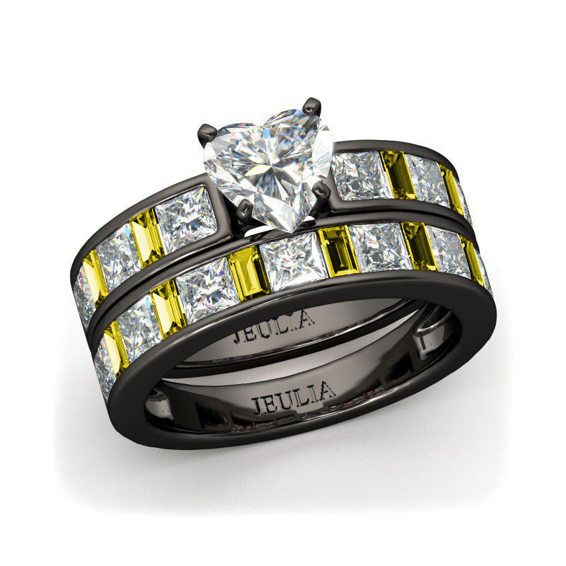 

Jeulia Black Tone Heart Cut Sterling Silver Ring Set
