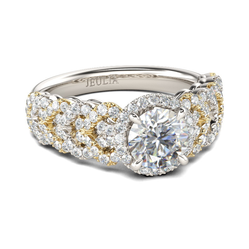 Jeulia Two Tone Halo Round Cut Sterling Silver Ring Jeulia Jewelry