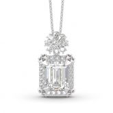 Jeulia Vintage Flower Halo Emerald Cut Sterling Silver Pendant Necklace