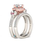 Two Tone Halo Round Cut Sterling Silver Skull Ring Set
