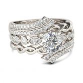 Jeulia Twist Bypass Round Cut Sterling Silver Ring Set