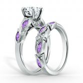 Jeulia Vintage Round Cut Leaf-shaped Design Sterling Silver Ring Set