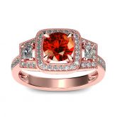 Halo Three Stone Round Cut Sterling Silver Ring
