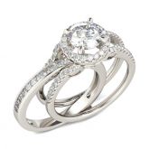 Jeulia Halo Round Cut Interchangeable Sterling Silver Ring Set