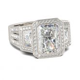 Three Stone Radiant Cut Sterling Silver Ring