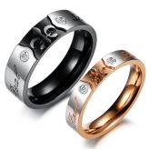 Two Tone Engraved Titanium Steel Couple Rings