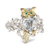 Two Tone Pear Cut Sterling Silver Owl Ring