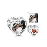 I Love My Husband Heart Shape Photo Charm Sterling Silver