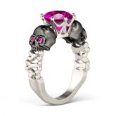 Two Tone Round Cut Sterling Silver Skull Ring