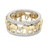 Two Tone Round Cut Sterling Silver Elephant Band