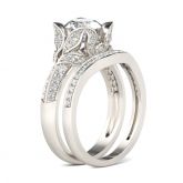 Tulip Design Round Cut Sterling Silver Ring Set