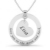 Heart in Circle Engraved Necklace Sterling Silver