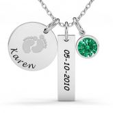 Baby Feet Bar Engraved Necklace With Birthstones Sterling Silver