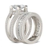Milgrain Princess Cut Sterling Silver Ring Set