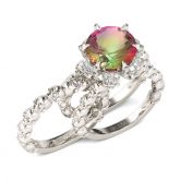 Six Prong Round Cut Sterling Silver Skull Ring