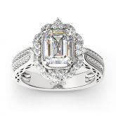 Vintage Halo Emerald Cut Sterling Silver Ring