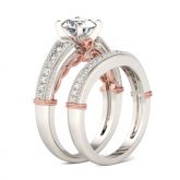 Milgrain Two Tone Round Cut Sterling Silver Ring Set