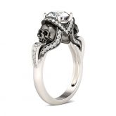 Two Tone Round Cut Sterling Silver Skull Ring