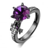 Black Tone Round Cut Sterling Silver Dragon Ring