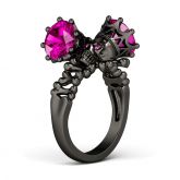 Jeulia Unique Bypass Round Cut Sterling Silver Skull Ring