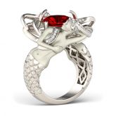 Red Cushion Cut Sterling Silver Mermaid Ring