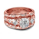 Rose Gold Tone Cushion Cut Sterling Silver Ring Set