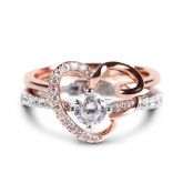 Interlocking Two Tone Round Cut Sterling Silver Ring Set
