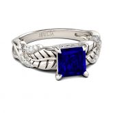 Jeulia Leaf Design Princess Cut Sterling Silver Ring