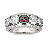 Two Tone Round Cut Sterling Silver Skull Ring