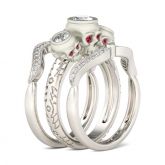 Jeulia 3PC Round Cut Sterling Silver Skull Ring