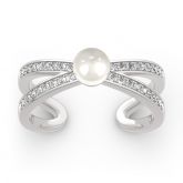 Jeulia Split Shank Cultured Pearl Sterling Silver Ring