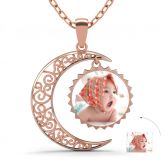 Rose Gold Tone Crescent Moon Personalized Photo Necklace Sterling Silver