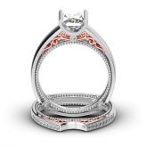 Beaded Radiant Cut Sterling Silver Ring Set