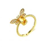 Gold Tone Bee Sterling Silver Adjustable Ring