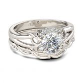 Leaf Design Halo Round Cut Sterling Silve Ring Set